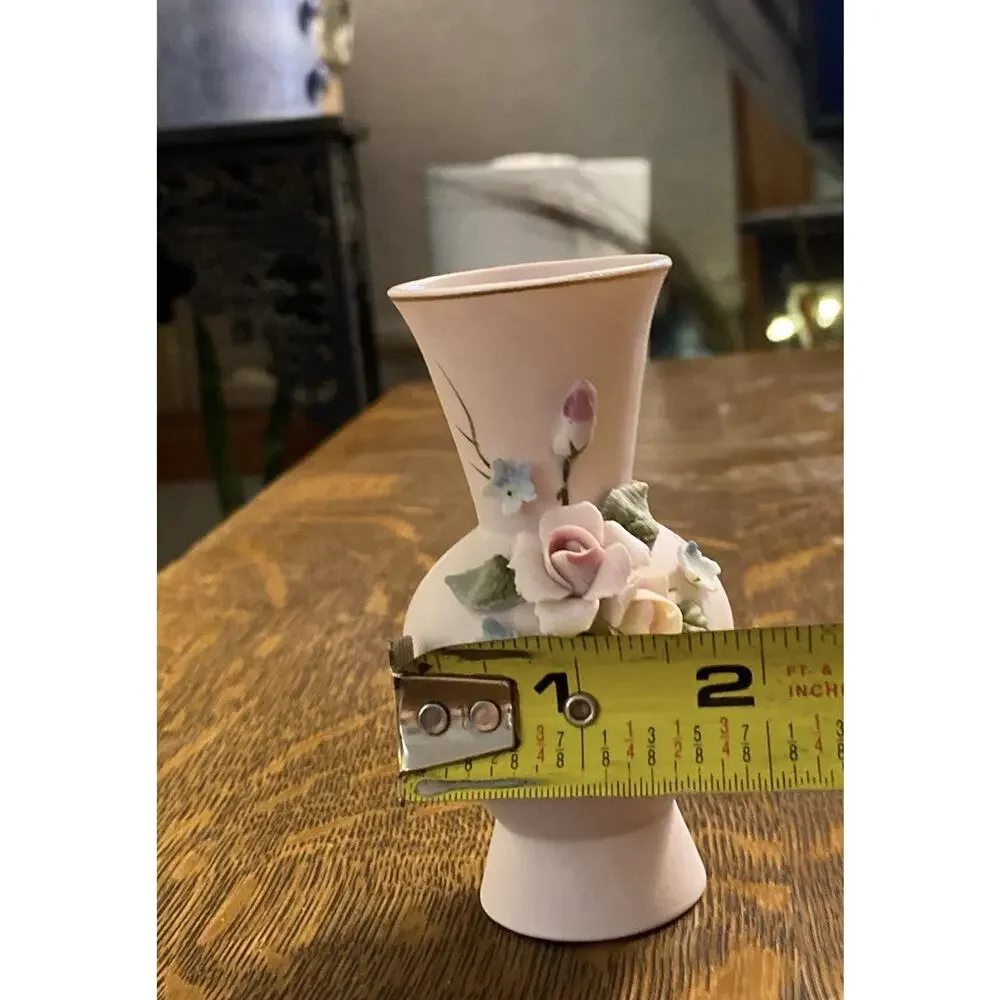 Lefton China 1847P Small 3 Dimensional Pink Floral Vase